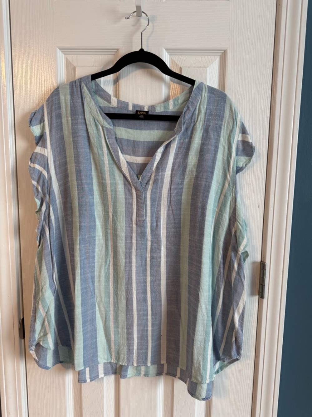 Lee Striped V-Neck Tunic in Blue, Mint & White